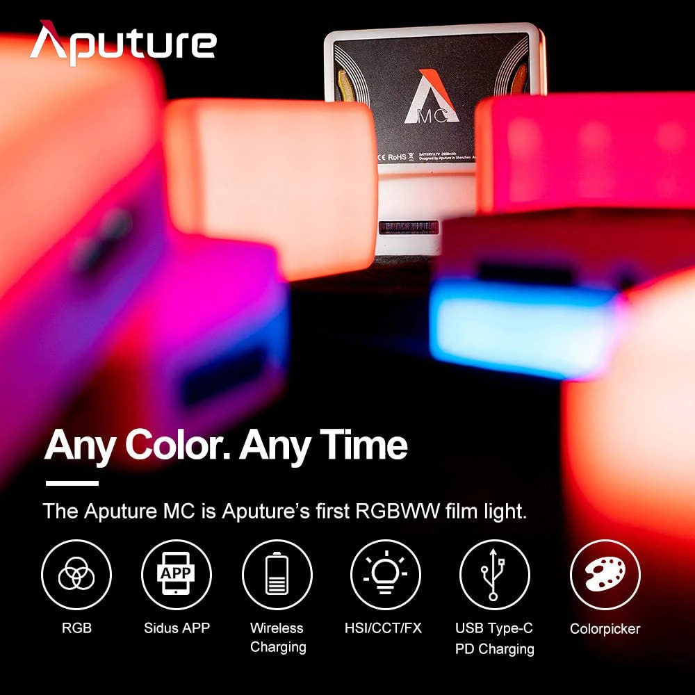 Aputure MC AL-MC Портативный светодиодный светильник 3200K-6500K RGBWW для фотосъемки с