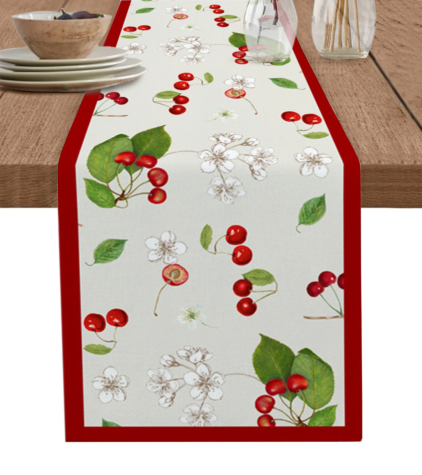 

Cherry Fruit Retro Table Runner Wedding Holiday Party Dining Table Cover Cloth Placemat Napkin Home Kitchen Rustic Decoration