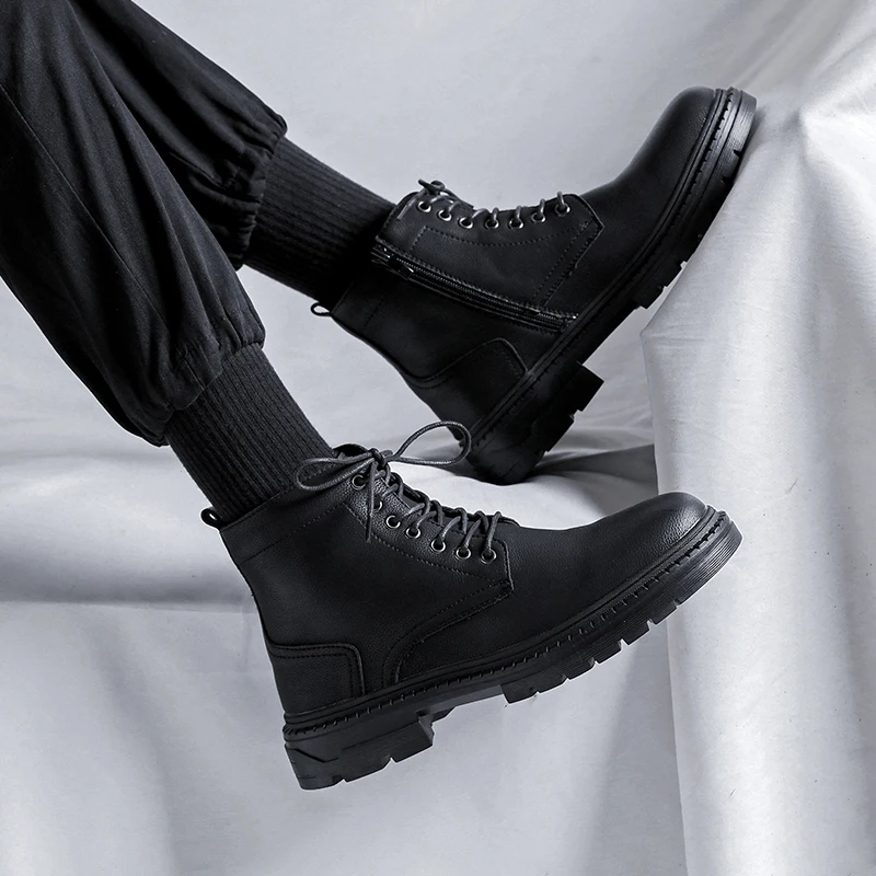 

Мужские повседневные ботинки на платформе, черная обувь из натуральной кожи, деловые ковбойские ботильоны, ботинки для весны и осени