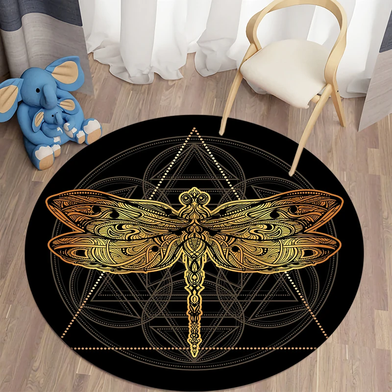 Dragonfly Kawaii Printed Round Carpet Children's Living Room Mat Floor Mat Yoga Mat Bedroom Chair Non Slip Mat New Year Gift