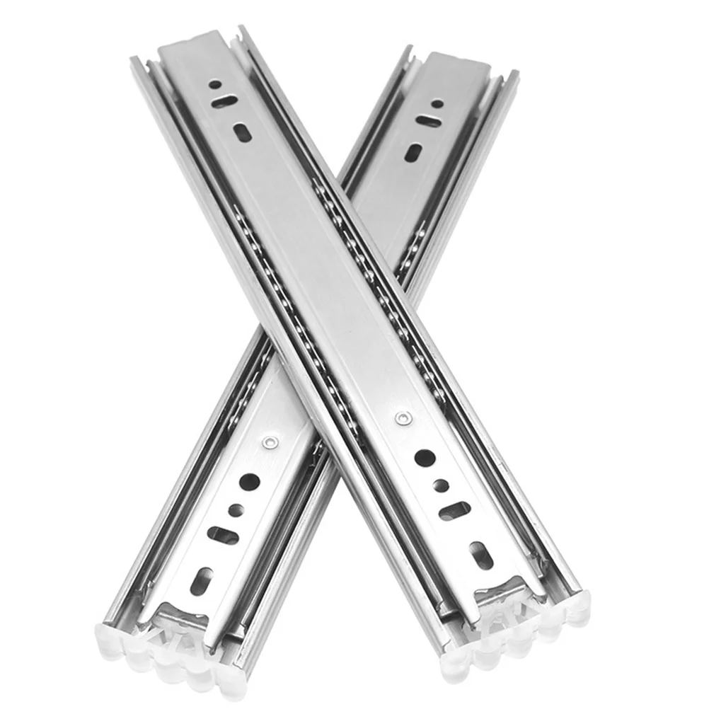 

2 Pcs Cabinet Silent Three-fold Guide Rail Hardware Drawer Slider Stainless Steel Closet Extension Sliding