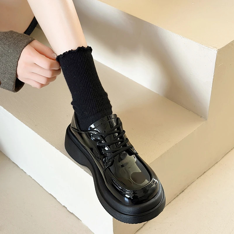 Женские лоферы 202 Li 3 новые зимние британские туфли Sle Qaw черные на шнуровке Preppy Ma