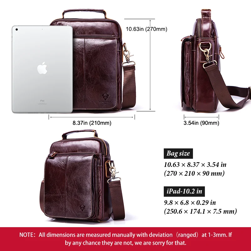 HUMERPAUL Genuine Leather Men's Shoulder Bag Fashion Handbag Male Messenger Bag Sling Business Crossbody Bags fit ipad Air