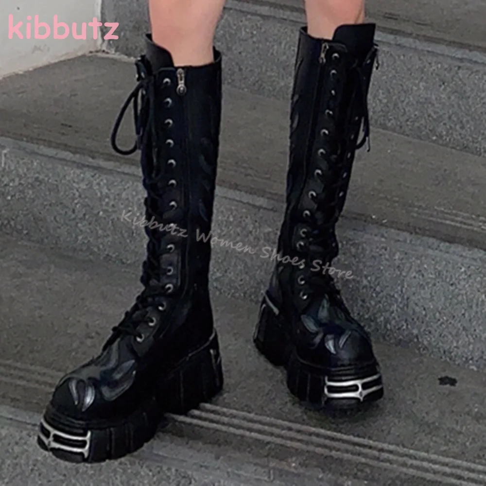 Мотоциклетные ботинки с вышивкой Totem в стиле рок Y2k темные панк из натуральной