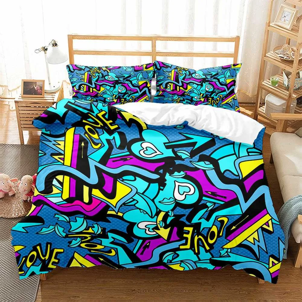 

Cartoon Street Graffiti Pattern Multiple Color Duvet Cover Set Bed Pillowcases Multi Size