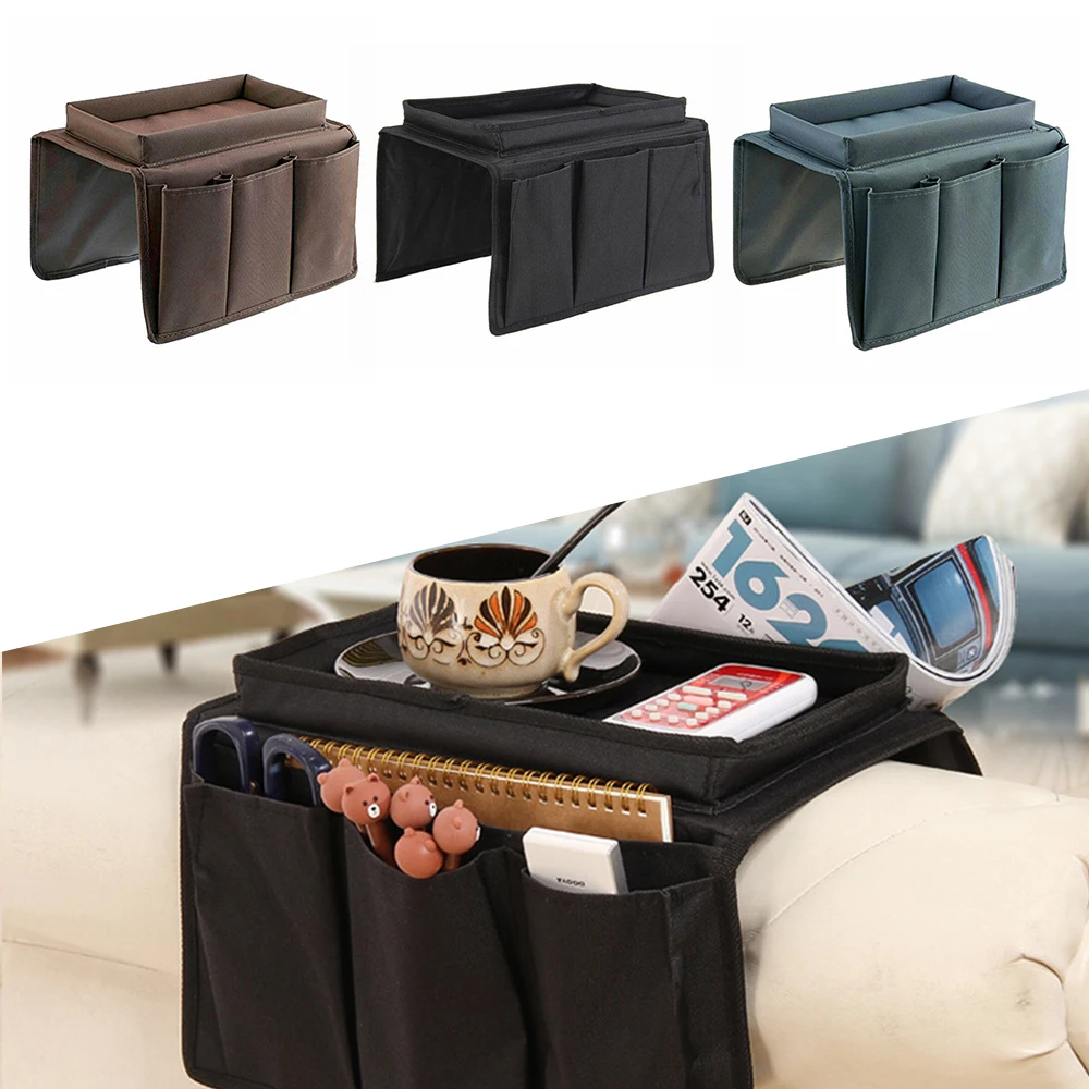 

Sofa Handrail Tray Table Mat Couch Arm Rest Organizer Couch Table Top Holder Remote Control Organizer Bag 4 Pockets Storage Bag