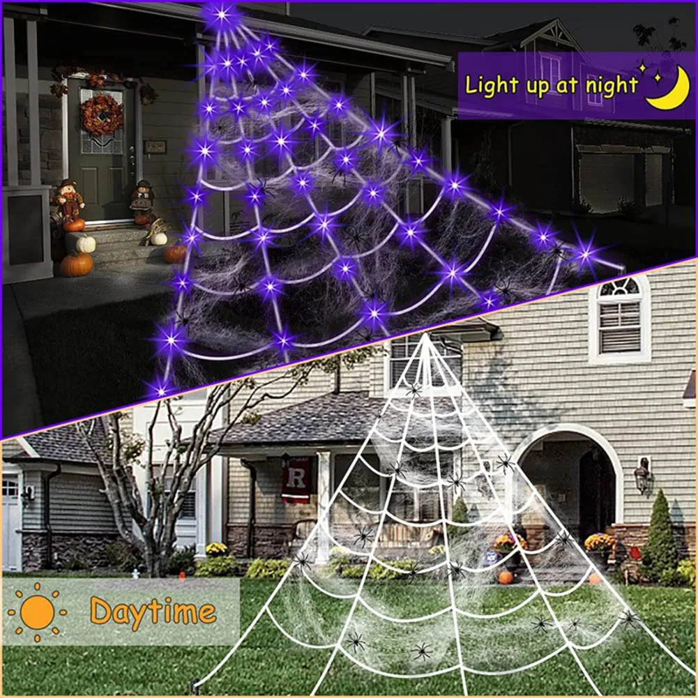 

LED Light Halloween Decor Waterproof Haunted House Props Spider Web Remote Control Large Cobweb Net Halloween Party Decoration