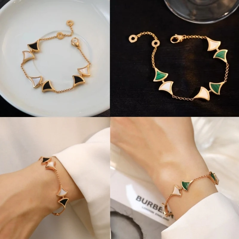 

Europe and America Luxury White Fritillaria Double Fan Bracelet 925 Silver Gilded Temperament Women Fashion Brand Jewelry Gift