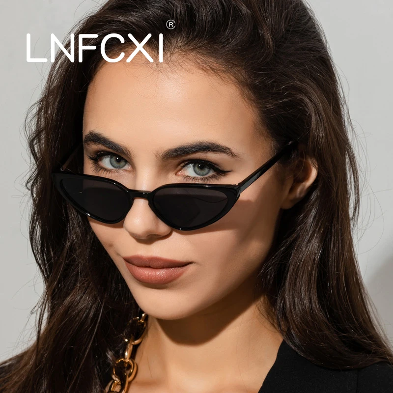 

LNFCXI Sexy Cat Eye Sunglasses Women Mirror Black Small Triangle Sun Glasses Female Lens Shades Streetwear Eyewear Outdoor UV400