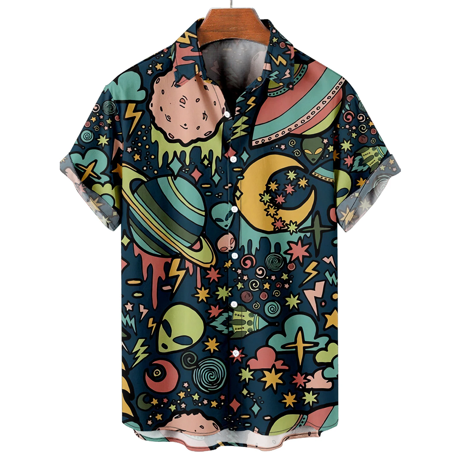 

2022 Men's Shirts Fashion Casual Short Sleeve Lapel Stars 3d Print Harajuku Cartoon Tops Hawaiian Men's Oversized Vintage Shirts