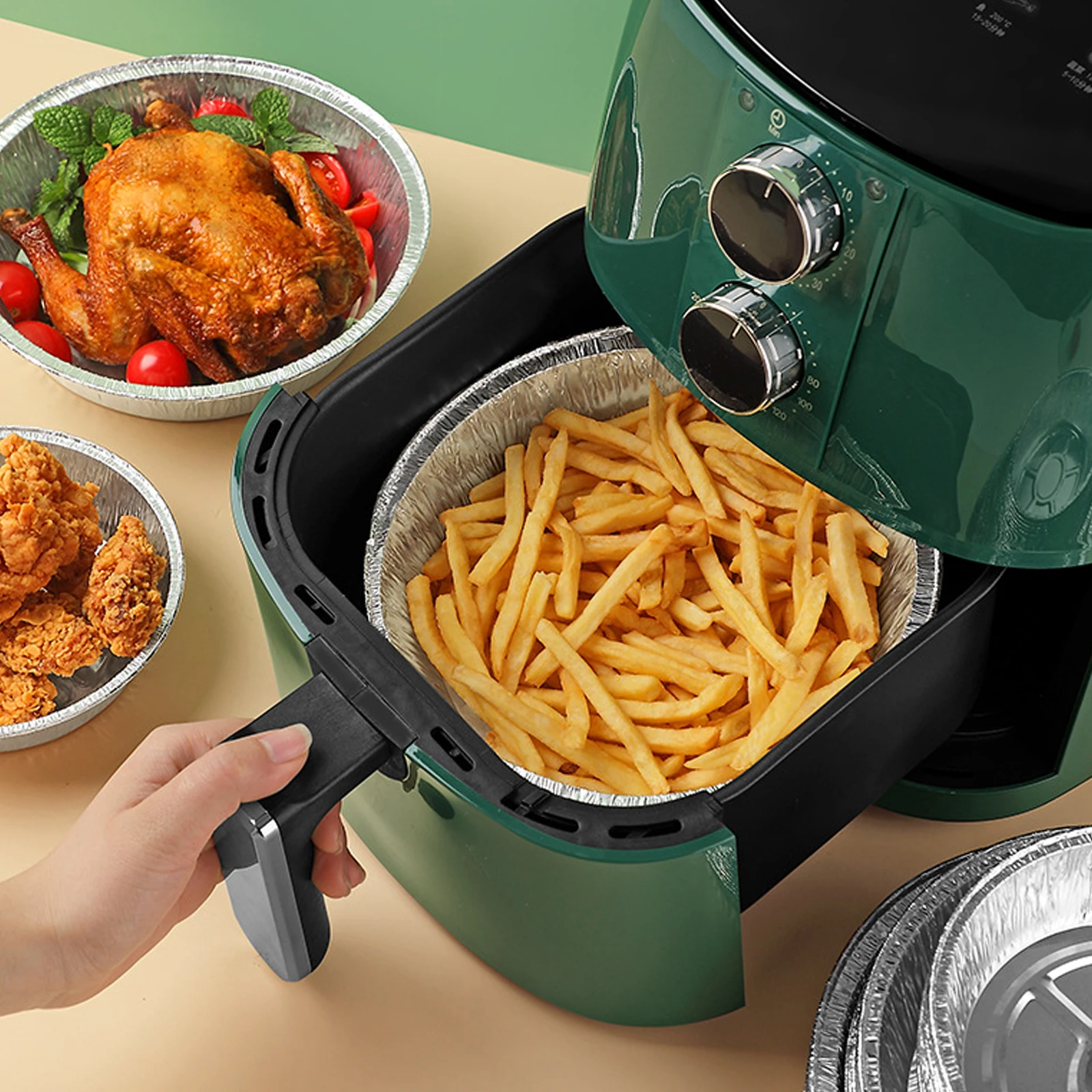 

50pcs Air Fryer Disposable Tinfoil Pad BBQ Pan Oven Baking Aluminum Foil Bowl Pizza Tray Household Round Tinfoil Pan
