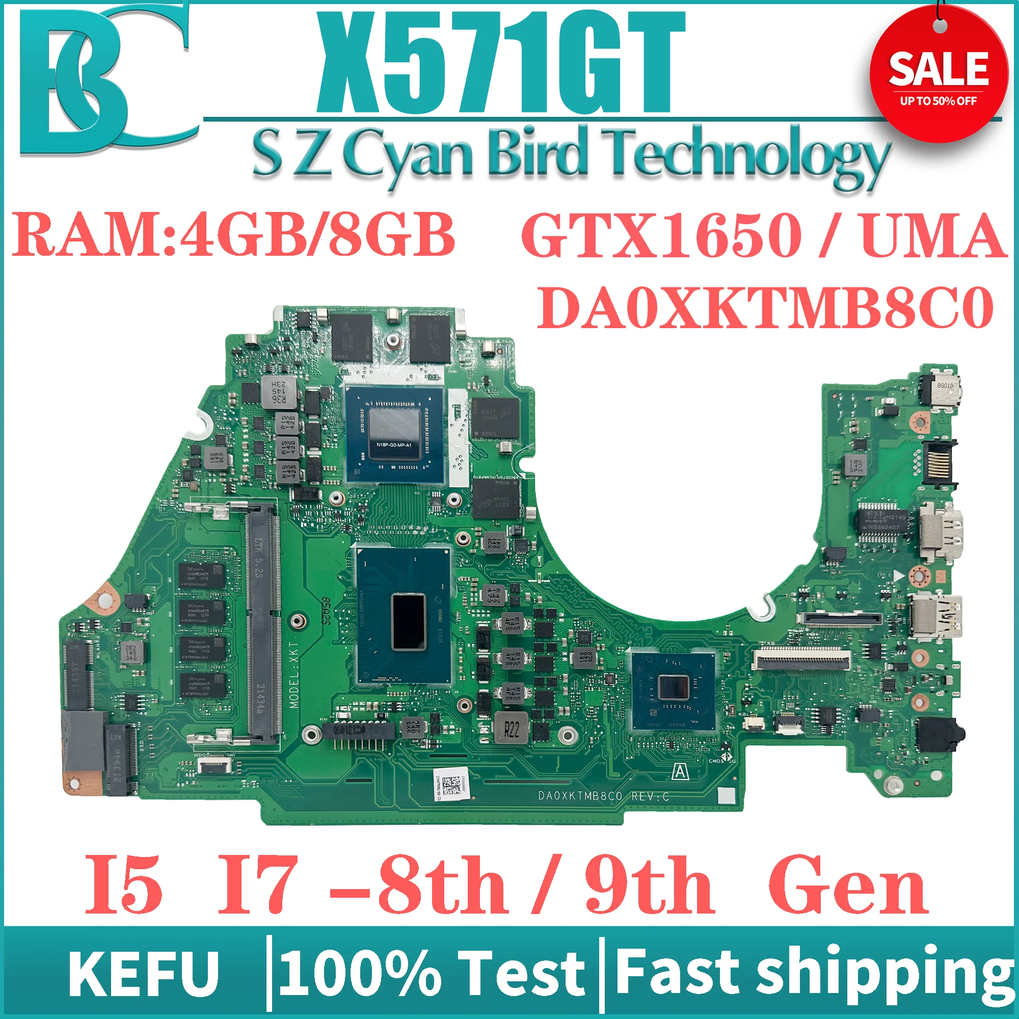 

KEFU Motherboard X571GT For ASUS VX60GT X571GD F571G A571G K571G YX571G R571G VX60G Laptop Mainboard I5 I7 8TH/9TH GTX1650/4G