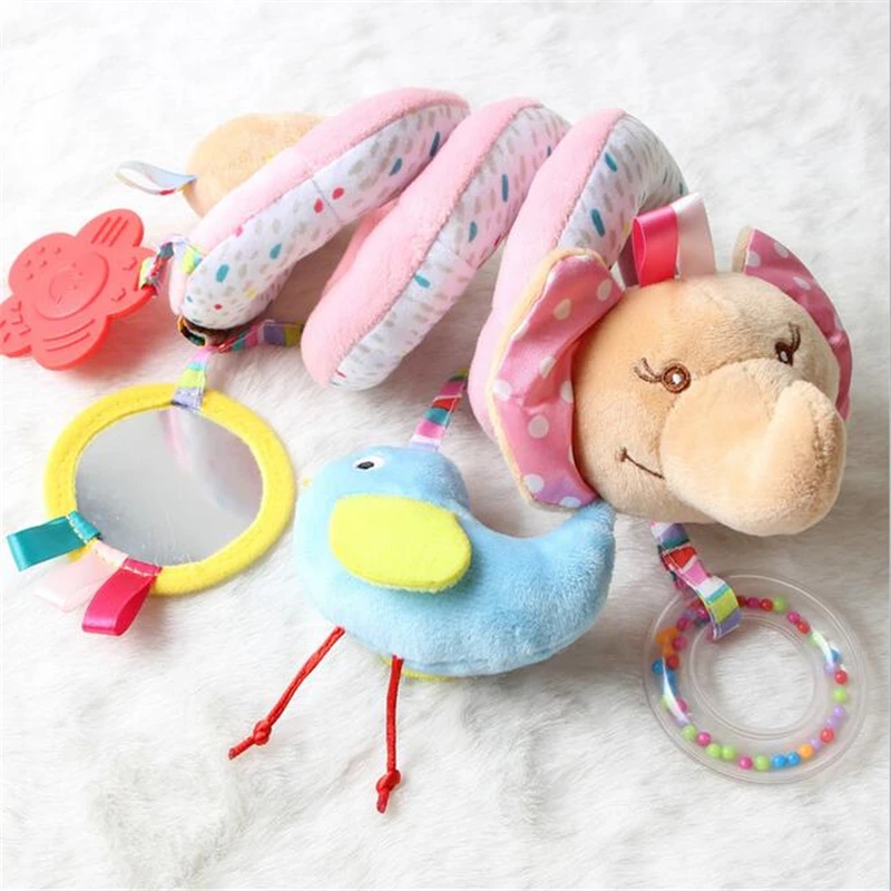 

Baby Stroller Toys Teether Developmental Rattles Toy Cute Animals Mobile Bed Crib Car Hanging Stroller Spiral Plush Appease Doll