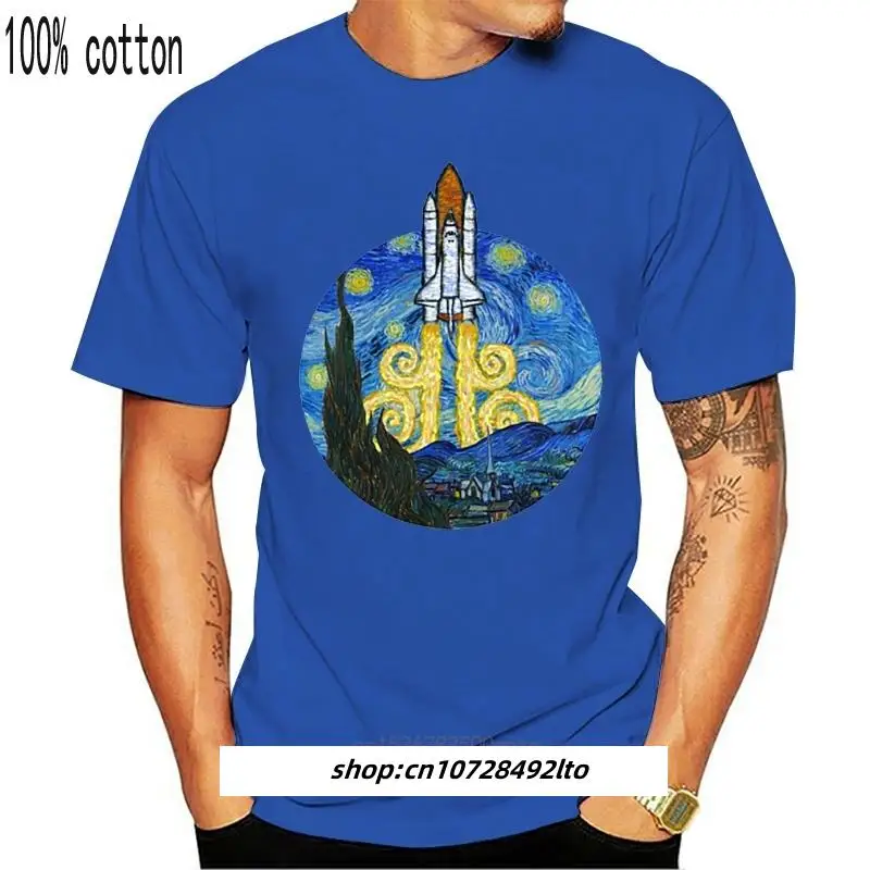 

Pakaian Pria Kaus Pria Terbaru Vincent Starry Night Space Shuttle Vincent Van Gogh Space X T Shirt Pria Motif Roket Baru Cl
