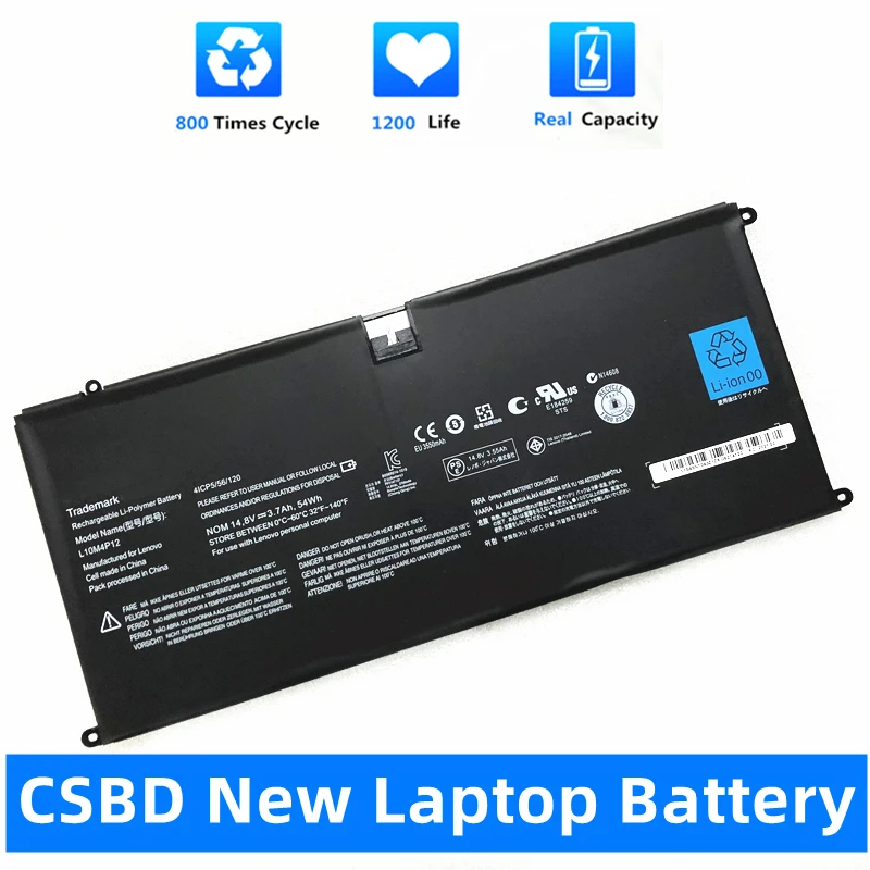 

CSBD New L10M4P12 Laptop Battery For Lenovo IdeaPad Yoga 13 U300 U300s Series 4ICP5/56/120 L10M4P12 14.8V 54Wh 3700mAh