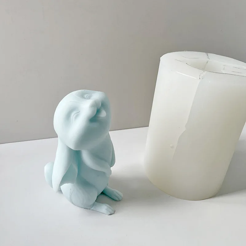 

Funny Rabbit Ornament Silicone Mold Creative Smile Bunny Scented Candles Making Supplies Handmade Gypsum Mold Home Craft Decor