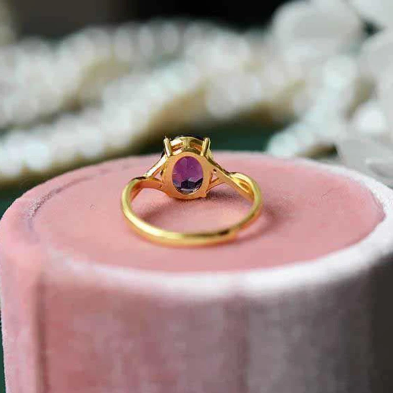 Оригинальный дизайн инкрустированные овальные Регулируемые кольца с аметистом