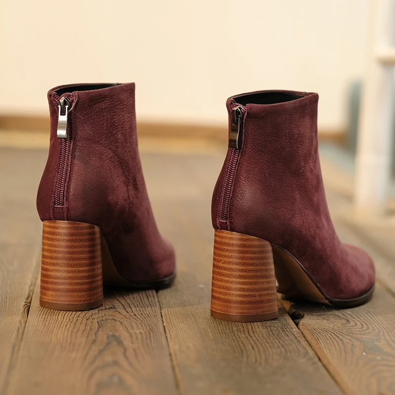 Женские ботильоны из коровьей кожи на толстом высоком каблуке молнии сзади