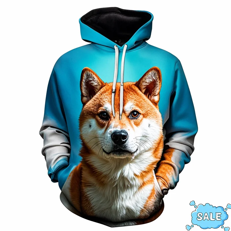 Толстовка мужская с капюшоном свитшот 3D-принтом Сиба-ину Забавный пуловер осень