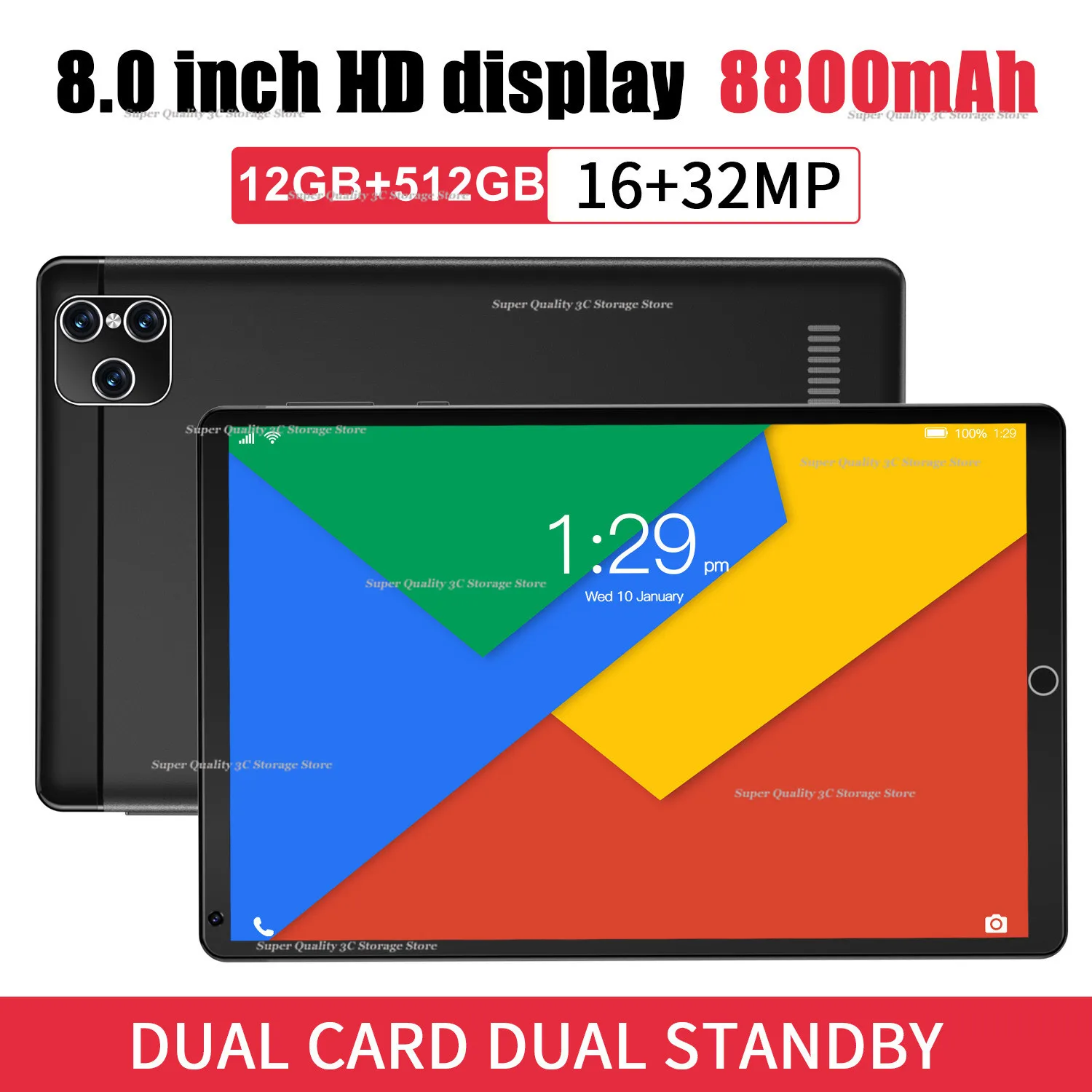 

New Pad 8 Inch Tablet Android 12 Deca Core 12GB RAM 512GB ROM 4G/5G Phone Call Dual SIM WiFi Tablet PC WPS Google Certified