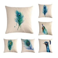 linen cushion covers 45x45cm throw pillowcase cushion covers 10types peacock feather decorative pillows home decor zy177