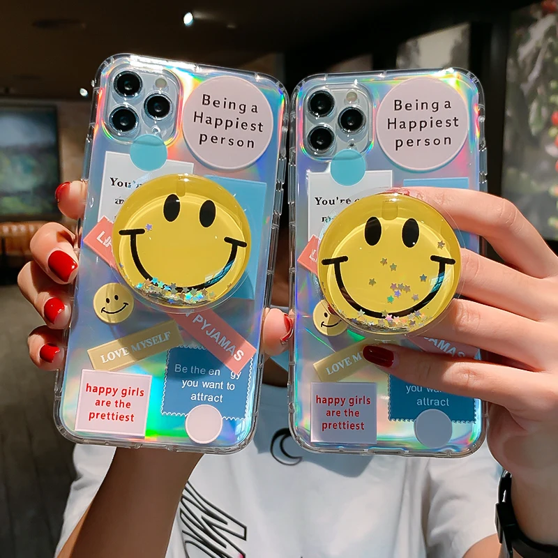 

Funny Vintage Label smile stand holder Phone Cases on For iPhone 13 12 11 Pro XS Max X XR 7 8 Plus Soft Airbag TPU Cover Case
