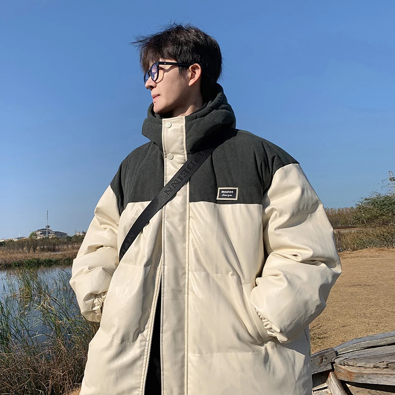 Winter Jacket Men Warm Fashion Casual Thickened Leather Jacket Men Streetwear Loose Hooded Short Coat Mens Parker Clothes M-2XL