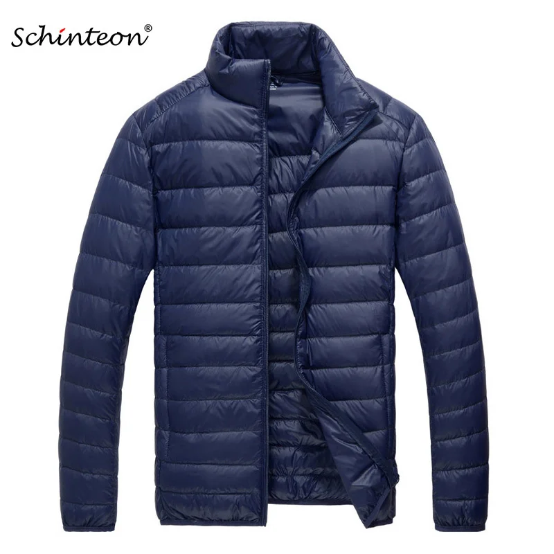 

Schinteon Men Ultra Light White Duck Down Jacket Thin Stand Collar Solid Color Simple Autumn Outwear