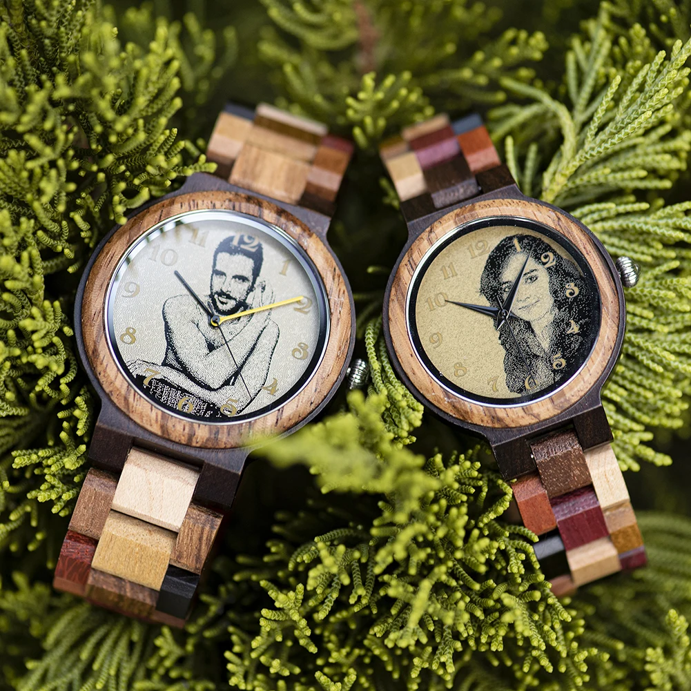 

BOBO BIRD Wood Watch Men Women Quartz Wristwatch Couple Timepiece Clock Colorful Wooden Band Logo Customize Photo Gift Dropship