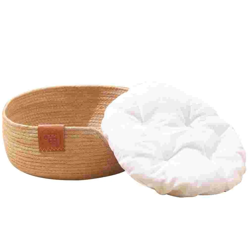 Соломенное гнездо кровати для кошек тканый спальный котенок круглый когтеточка