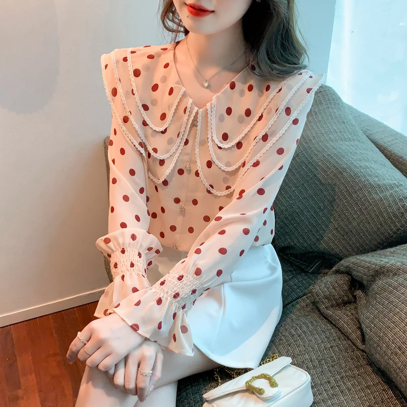 

Рубашка COIGARSAM, женские топы, весна 2022, новые шифоновые Женские рубашки в горошек с длинным рукавом, Прямая поставка