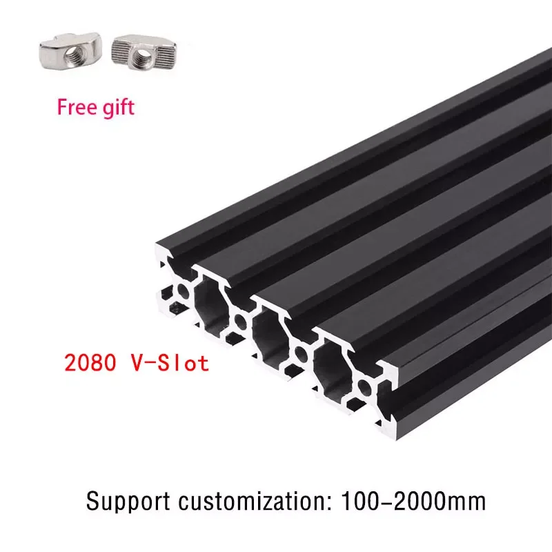 

2pcs 2080 V-Slot Aluminum Profile Extrusion Frame Black Linear Rail For CNC 3D Printer Laser Engraving Machine Tool Woodworking