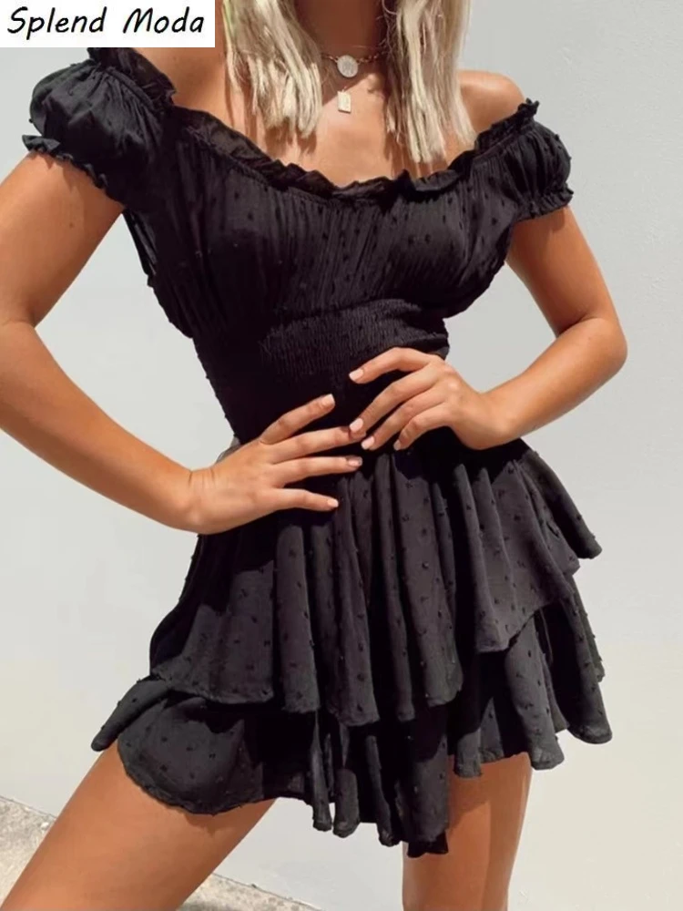 

Splend Moda French Sexy Summer Fashion Vintage Slash Neck Elastic Folds Slim Sleeveless Black Playsuits Women Solid Color Chic