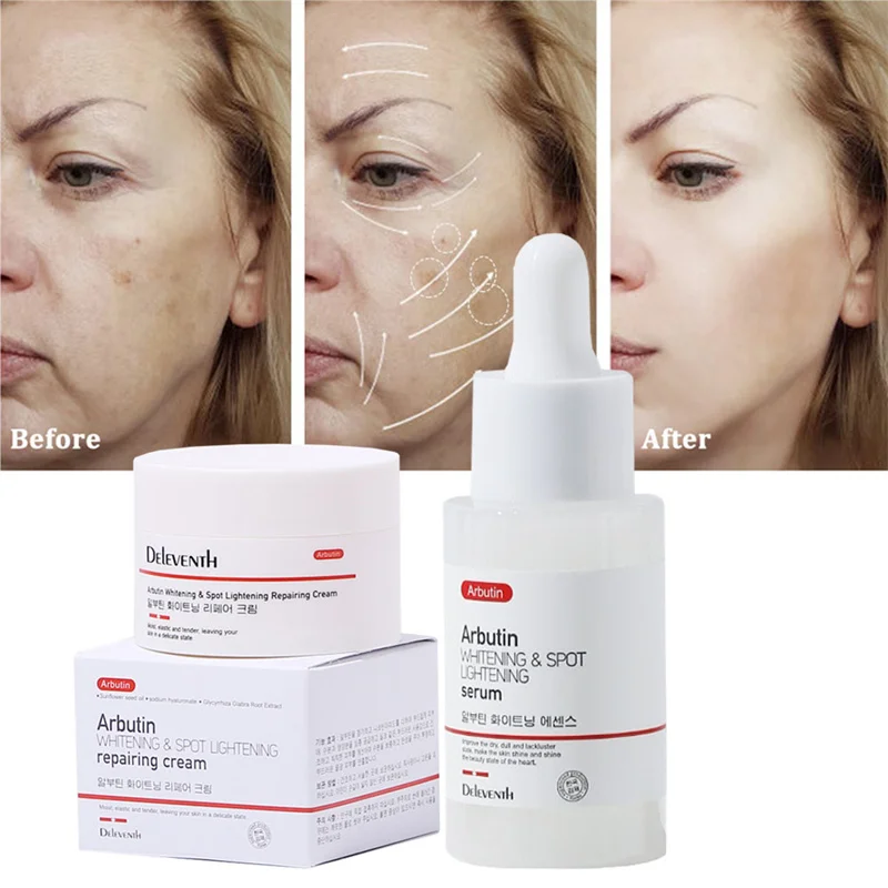 

Arbutin Whitening Face Cream Serum Set Freckle Cream Remove Dark Spots Melanin Brighten Anti-Aging Whiten Skin Care Cosmetics