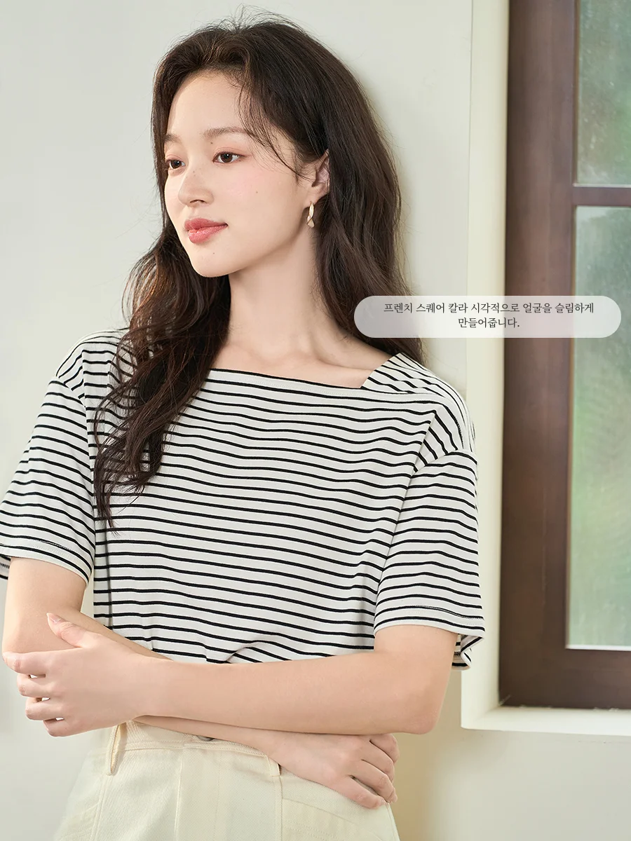 Футболка женская универсальная в черно-белую полоску с коротким рукавом