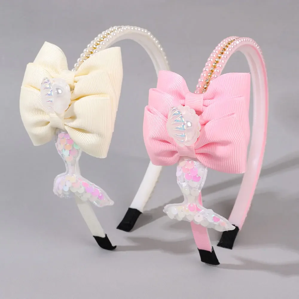 Ободок для волос с жемчугом и бантом девочек