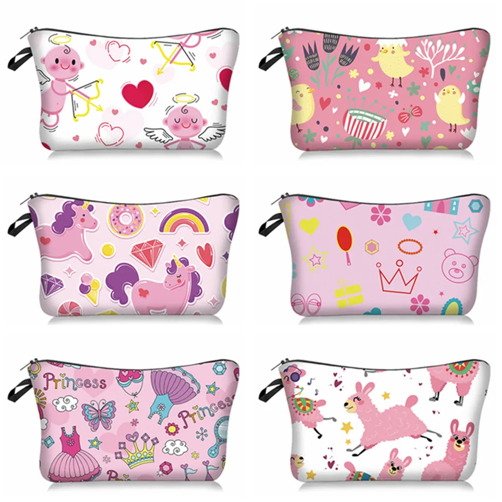

Милые косметички с объемным рисунком единорога, бабочки, Женская дорожная сумка-Органайзер для туалетных принадлежностей, большая сумка дл...