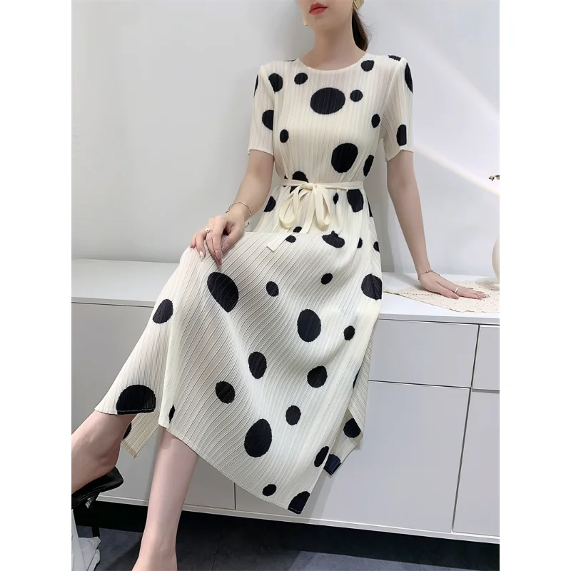 

Женское Плиссированное Платье с принтом в горошек, длинная юбка на бретелях, подчеркивающая индивидуальность тела, Новинка лета 2023