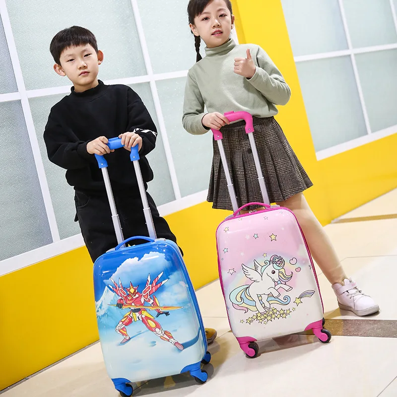 New Boys and Girls Cartoon Universal Wheel Travel Suitcase Children's Trolley Case Primary School Student Schoolbag 18-Inch