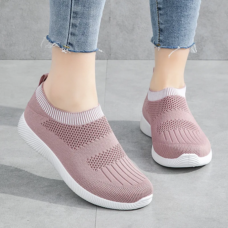 

Women Shoes Knitting Sock Sneakers Women Spring Summer Slip On Flat Shoes Women Plus Size Loafers Flats Walking Krasovki Famela