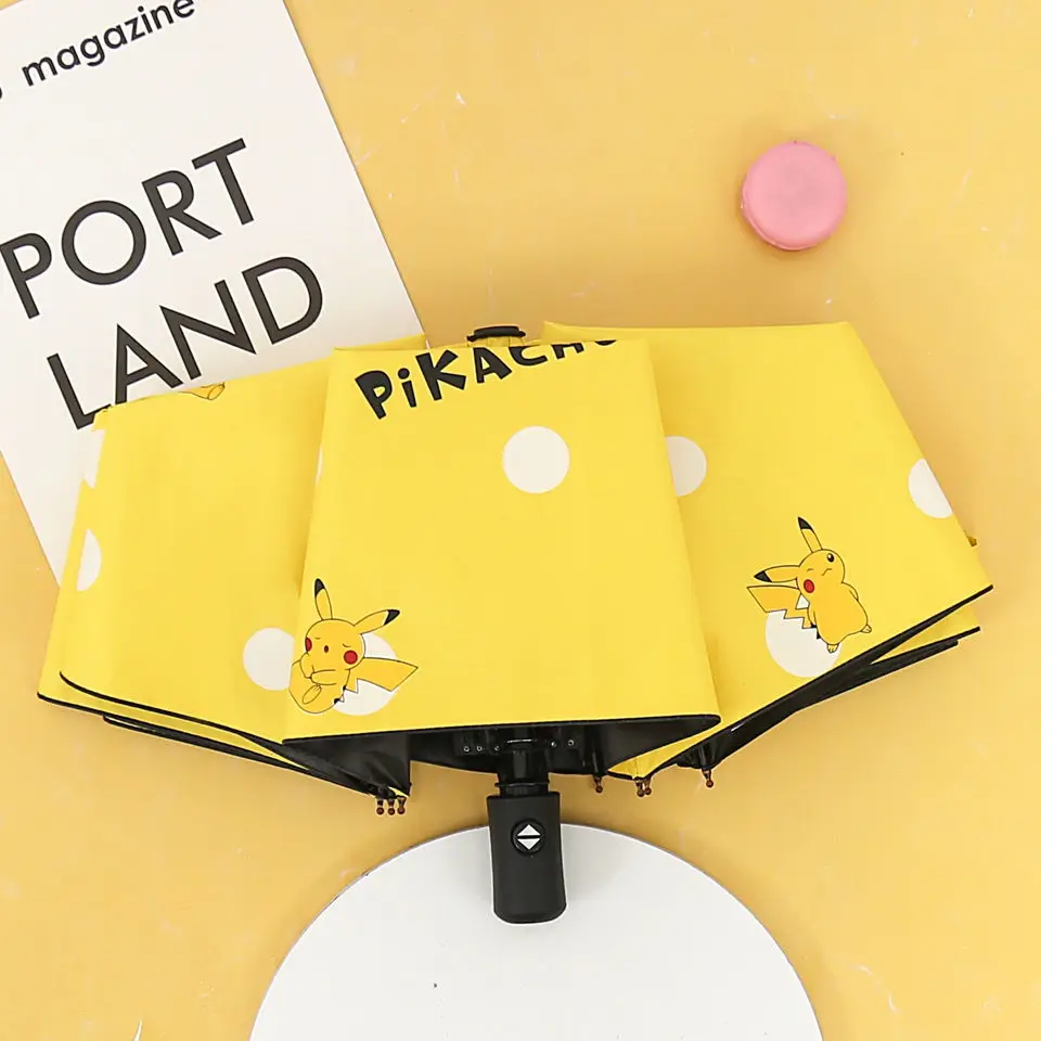 

Fully Automatic Folding Umbrellas Pokemon Pikachu Cartoon Personal Black Coating Anti-UV Sun Umbrellas Rain Windproof Gift