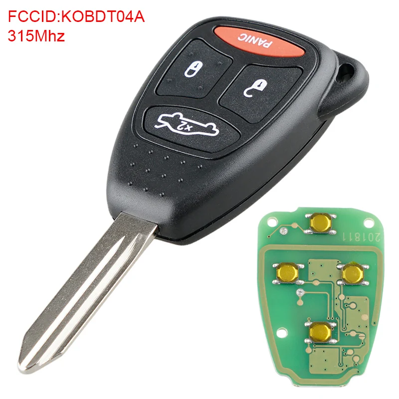

315MHz 3+1 Buttons Black Car Remote Key With Uncut Blade Ignition Transponder Keyless Fob Combo KOBDT04A for Dodge New