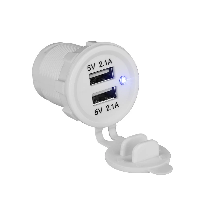 

Новейшее белое зарядное устройство с двумя USB-портами для автомобиля, мотоцикла, лодки, яхты, 12 В, автомобильное зарядное устройство, адаптер, автомобильные аксессуары