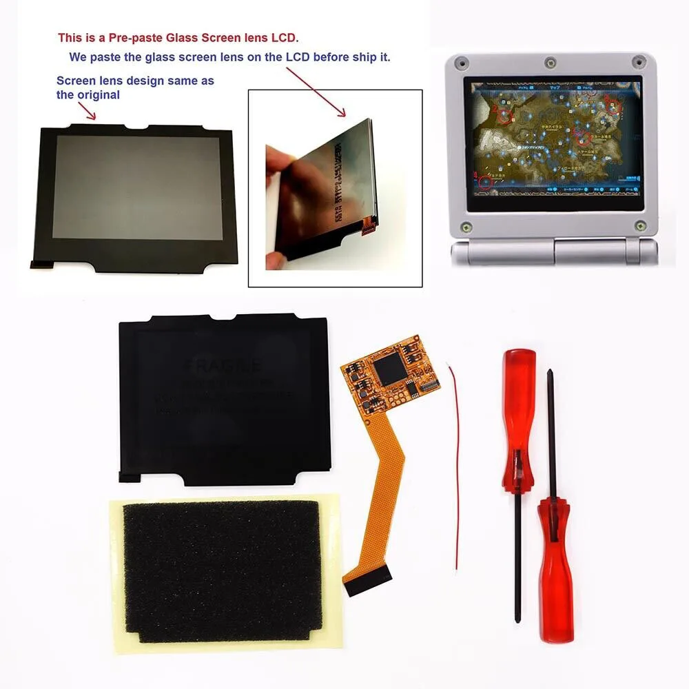 Светодиодный дисплей с подсветкой GBA SP IPS V2, с предварительно вырезанным корпусом, 10 уровней яркости, для игровой консоли Gameboy GBA Advance SP Светодиодный дисплей с подсветкой GBA SP IPS V2, с предварительно вырезанным корпусом, 10 уровней яркости, для игровой консоли Gameboy GBA Advance SP