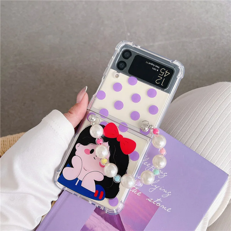 

Cartoon Little Princess Pearls Phone Case for Samsung Galaxy Z Flip 4 3 Soft TPU Back Cover for ZFlip4 ZFlip3 Cases Shell