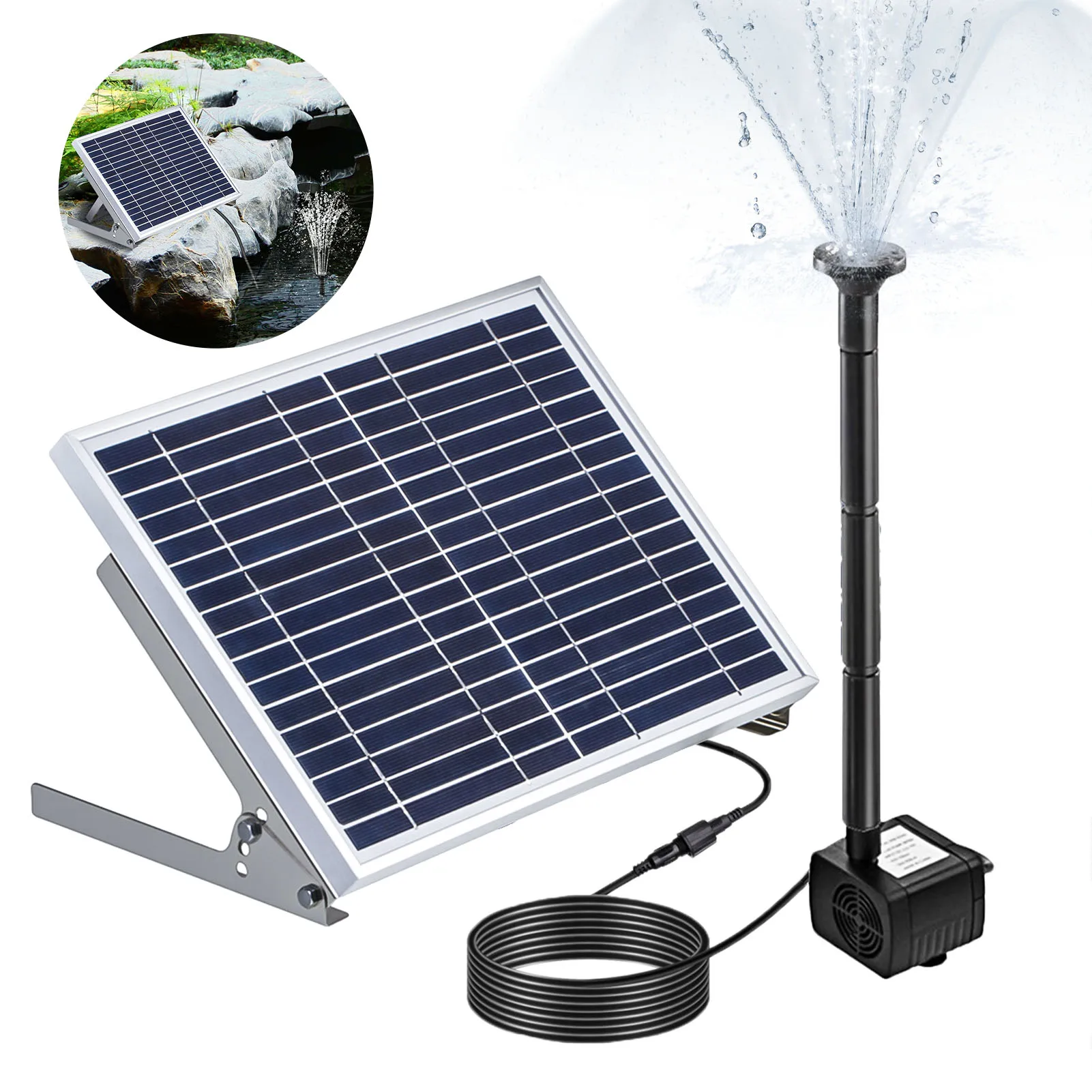 10W Solar Fountain Pump with Solar Panel 3 Nozzles Max. Water Height 200cm for Bird Bath Fish Tank Small Pond Garden Decoration