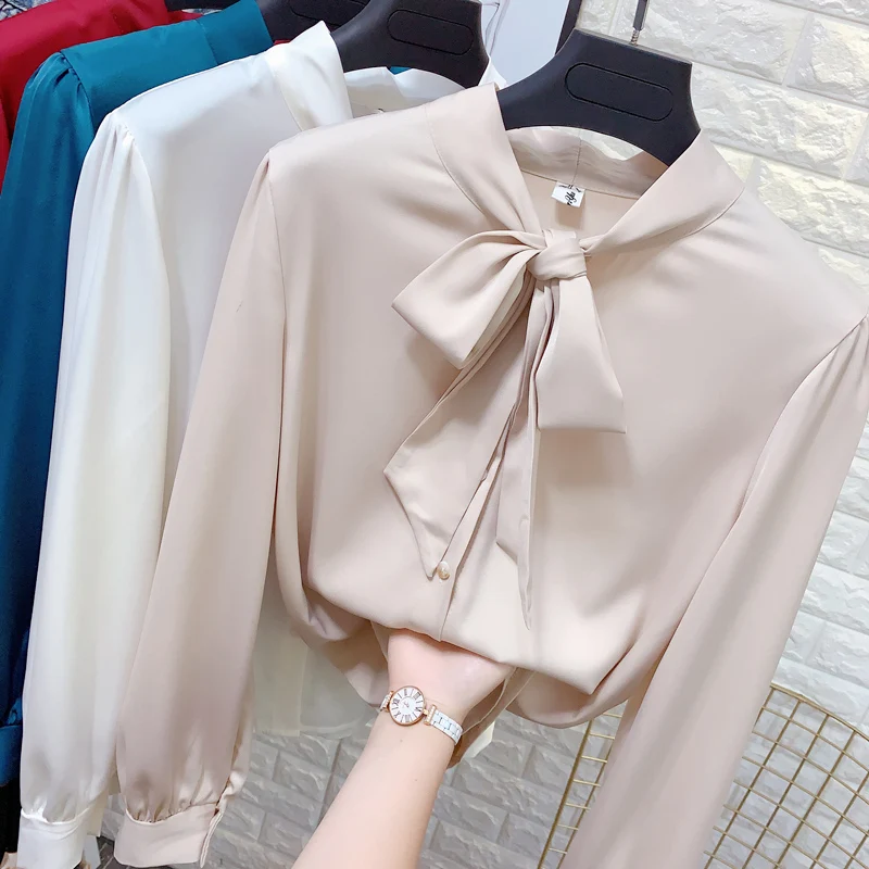 

Autumn Long Sleeve Blouse Women 2023 Ruffles Blue Print Blouse Satin Shirt Tops Women New Chic French Office Wear Female A63