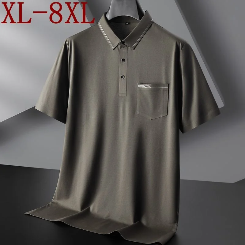 

7XL 8XL 6XL 2023 New Summer Luxury Brand Shirts For Men Short Sleeve Lapel Mens Polo Shirt With Pocket Top Quality Loose Polos