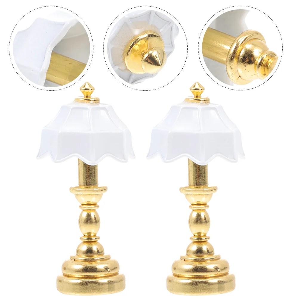 

2 Pcs Dollhouse Table Lamp Mini Light Model Delicate Creative Dolls Ornament Metal Decor Furniture