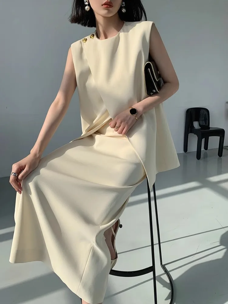 Элегантный бежевый комплект из двух предметов для женщин жилет без рукавов